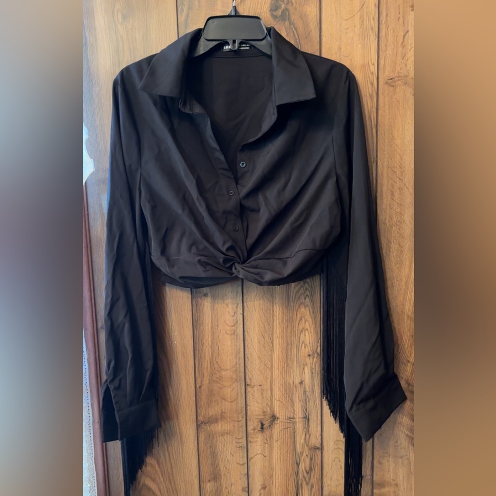 SHEIN Black Fringe Blouse